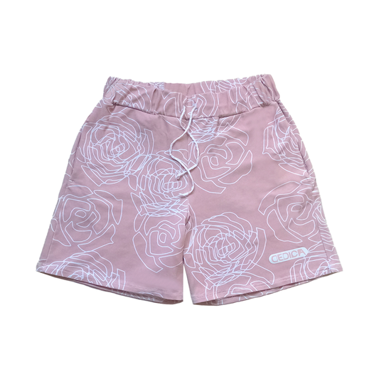 ROSE AOP SHORTS - ANTIQUE PINK